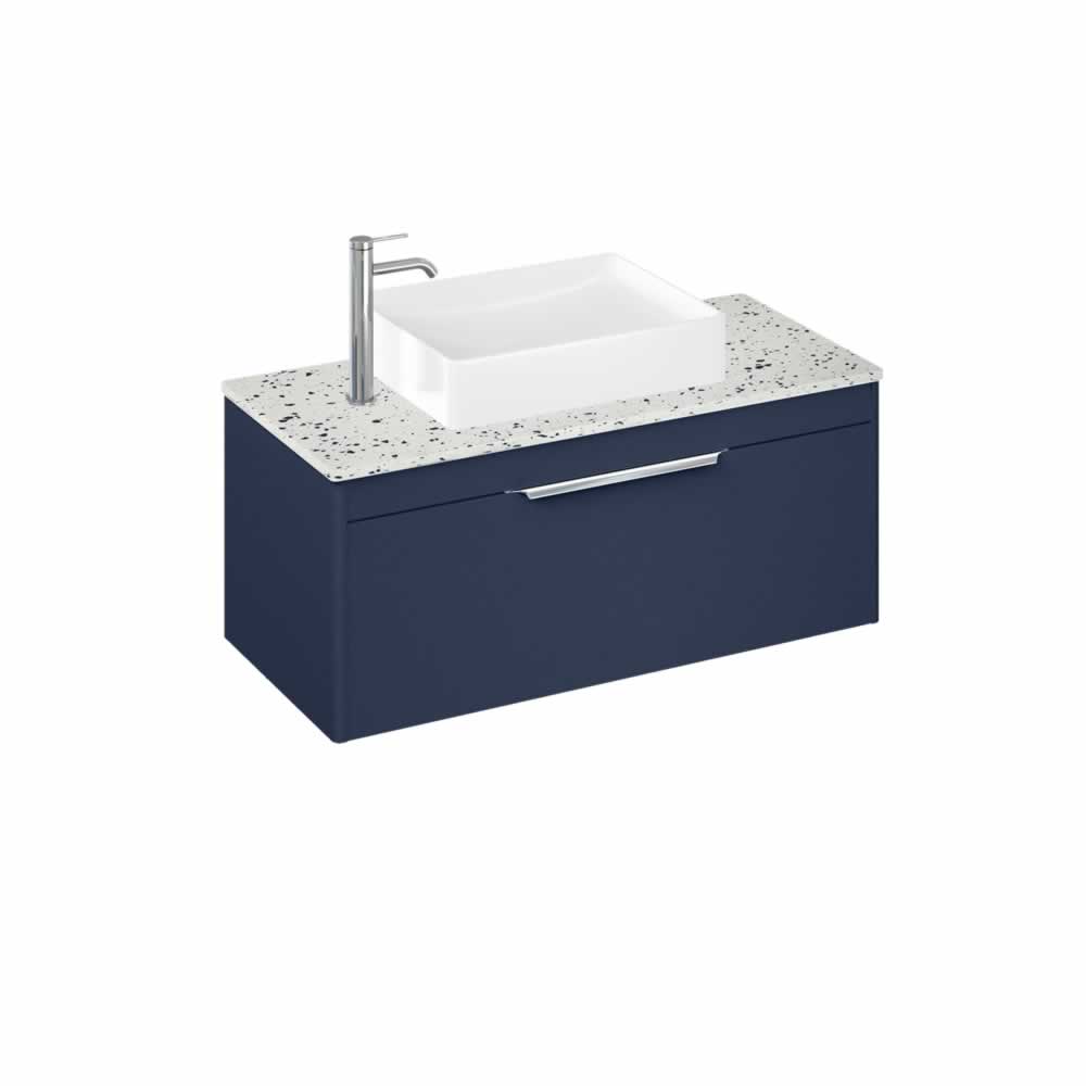 Shoreditch 100cm single drawer Matt Blue with Ice Blue Worktop and Quad Countertop Basin